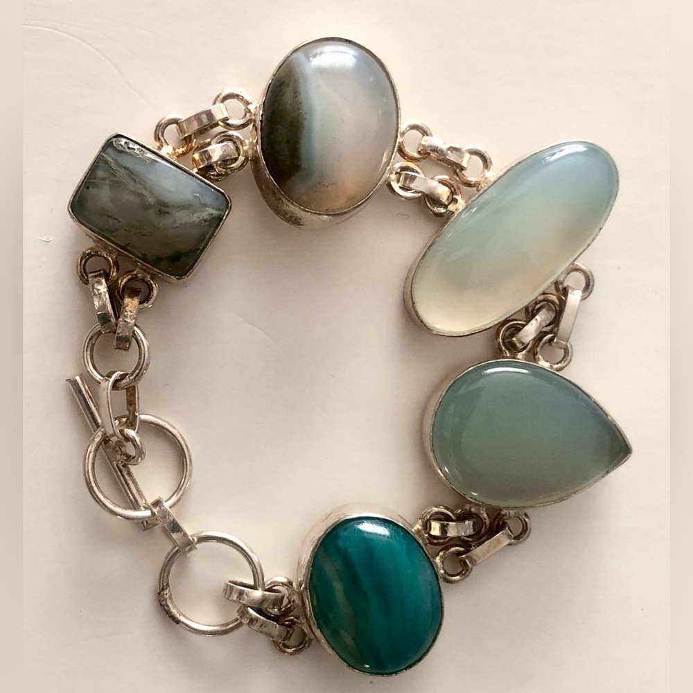 Aqua Blue Gemstone 7 Inch Bracelet Sterling Silver